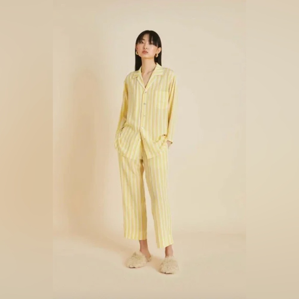 Olivia Von Halle Casablanca Yellow Striped Women's Pajama Set - Small